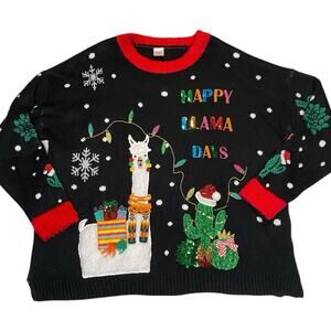 Llama Days Ugly Christmas Sweater Womens 1X Holiday Party‎ Casual Silly Novelty